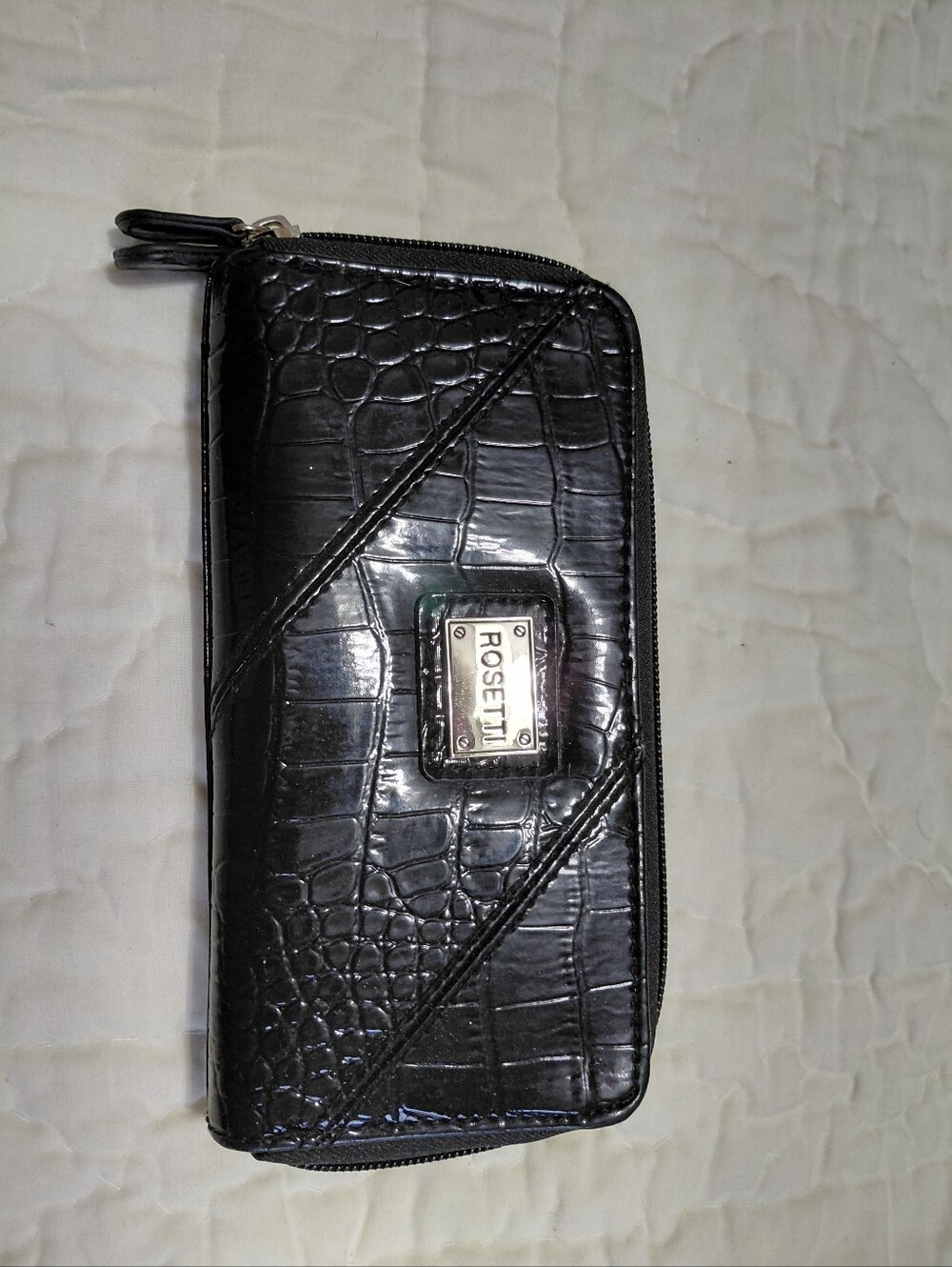 Rosetti Black Croc-Pattern Zip Wallet with Metal Plate NWT